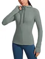 CRZ YOGA Damen Butterluxe Voll Reißverschluss Running Jacke Zip Tasche Sport Gym Hoodie Mesh Hoody Sweatjacke mit Daumenloch Grauer Salbei 38