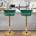 Hawthyhome Barhocker mit goldener Metallbasis(2er Set) Barstuhl mit Rückenlehne und Fußstütze höhenverstellbar drehbar Grün
