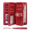 SENDEFN Geldbörse Damen Leder Portmonee Gross Frauen Clutch RFID Schutz Blocking große Kapazität Lang Geldbeutel mit 24 Kartenfächer und Portemonnaie Abnehmbare Handschlaufe