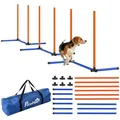 PawHut Agility Set Hunde, 3-teiliges Agility Ausrüstung mit Slalomstangen, Erdspießen, Tragetasche, Trainingsset für alle Hundegrößen, für drinnen und draußen, Orange