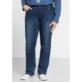 Stretch-Jeans SHEEGO "Große Größen", Damen, Gr. 24, Kurzgrößen, blau (blau denim), Obermaterial: 98% Baumwolle, 2% Elasthan, unifarben, casual, lang, Jeans 5-Pocket-Jeans, mit gerader Beinform, individuelle Used-Effekte