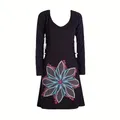 Vishes Damen Langarmshirt-Kleid mit seitlichen Schnüren in Schwarz I Größe 4XL (48) I Handgefertigt aus 100% Baumwolle I Ideal für den Herbst I Nachhaltige Alternative Bekleidung