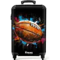 NoBoringSuitcases.com® Koffer Handgepäck Trolley Rollkoffer Kleine Reisekoffer mit 4 Rollen - Rugby-Ball umgeben von Graffiti - Cabin Size < 55x4... - Bunt
