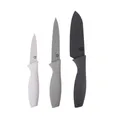 MasterChef Küchenmesser Set, Messerset ink. Kochmesser, Gemüsemesser & Schälmesser, Scharfe Messer Edelstahl, Antihaftbeschichtete, Soft-Touch-Griffe, Grau, 3-teilig, Erde