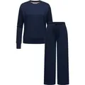 Sweater RAGWEAR "Set Delje", Damen, Gr. L (40), blau (navy), Material: 67% Polyester, 28% Viskose, 5% Elasthan, Basic, weit 7/8-Länge, Rundhals, Langarm weit Bündchen, Sweatshirts, Damen Set aus weiter Hose und Pullover