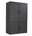 mokebo Kleiderschrank (120x187 cm) aus Holz 3-türig & 3 Schubladen 'Der Grenzenlose' Schlafzimmerschrank modular & kombinierbar, Garderobenschrank, Flurschrank, Schrank, Drehtürenschrank in Schwarz