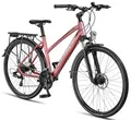 Licorne Bike Premium Touring Trekking Bike in 28 Zoll Aluminium Scheibenbremse Fahrrad für Jungen, Mädchen, Damen und Herren - 21 Gang-Schaltung - Mountainbike - Crossbike (Damen, Rosa)