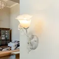 Wandlampe Shabby Weiß Creme Glas Schirm Floral E14 Wandleuchte Schlafzimmer