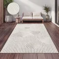 Outdoor Teppich Wetterfest Wohnzimmer Balkon Boho Skandi Design Regenbogen Creme Grösse 240x340 cm