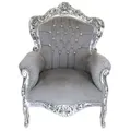 Casa Padrino Barock Sessel King Grau / Silber m. Bling Bling Glitzersteinen