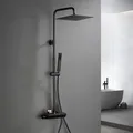 JOHOEdelstahl Duschset mit Duscharmatur Komplettset-Regendusche Duschsystem mit Thermostat,Überkopfbrause,Handbrause,Duschstange Matt Schwarz (252...