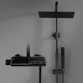 Görbach Edelstahl Duschset mit Duscharmatur Komplettset-Regendusche Duschsystem mit Thermostat,Wassersparend,Überkopfbrause,Handbrause,Duschstange Matt Schwarz (2525MB)