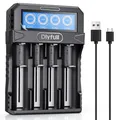 Dlyfull 18650 Ladegerät, Universal Akku Ladegerät LCD-Display für 3,7V Li-Ion Akku 18650 21700 18700 26650 22650 20700 16340(RCR123) 14500 Tragbares USB-C Batterieladegerät, 4 Fach