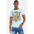 T-Shirt CIPO & BAXX "T-Shirts", Herren, Gr. L, blau (hellblau), 95% Baumwolle;5% Elasthan, bedruckt, casual, regular fit, Rundhals, Kurzarm gerader Abschluss, Shirts, mit Baby Pirat und Label-Details, CT-485