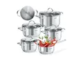tectake® Kochtopfset, 9-teilig, aus Edelstahl, für Induktion geeignet, Glasdeckel mit Dampfabzug, integrierte Messskala in den Töpfen