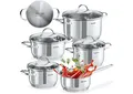 tectake Topf-Set Kochtopfset Bologna II 9-tlg., für Induktion geeignet, Edelstahl (Komplettset, 9-tlg), 9-teilig, aus Edelstahl, hitzebeständige Griffe, spülmaschinenfest
