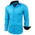 Baxboy Langarmhemd Kentkragen Businesshemd Slim Fit Hemd mit farblich abgesetzten B-444 2XL