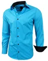 Baxboy Herren-Hemd Slim-Fit Bügelleicht Für Anzug, Business, Hochzeit, Freizeit - Langarm Hemden für Männer Langarmhemd R-44, Farbe:Türkis, Größe:2XL
