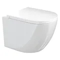VILSTEIN Hänge WC mit 360° Tornado-Spülung, Spülrandloses Wand-Toilettenbecken aus Keramik, geräuscharm, inkl. WC-Sitz mit Absenkautomatik – Weiß, [49 cm lang]