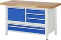 Werkbank 1500x700x840-1040mm 5xSchublade-TA 1xTür lichtgrau/enzianblau.