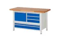 RAU Werkbank Werkbank 1500x700x840-1040mm 5xSchublade-TA 1xTür lichtgrau/enzianblau