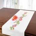 STICK-TISCHLÄUFER MIT GARN - KREUZSTICH - ROSENKNOSPEN - VORGEZ. - 40x100cm