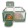 Selonis Laufstall Mit Korb Und 100 Bälle Laufgitter Für Kinder, Grün:Gelb/Grün/Blau/Rot/Orange
