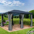 BRAST Alu Pavillon Premium | viele Modelle & Farben | Größen 3x3m 3x4m 3,6x4,8m | inkl. Moskitonetz | TÜV geprüft | wasserdicht | UV-Schutz | festes Dach | 3,6x4,8m Grau