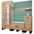 Abiks Möbel Garderoben-Set, Eiche Artisan, Mintgrün, Holz, Nachbildung, 2-Sitzer, 8 Fächer, 1 Schubladen, 200x196x45.6 cm, Garderobe, Garderoben-Sets & Serien, Garderoben-Sets