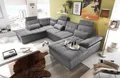 Couch Jakarta Wohnlandschaft Sofa Lederlook Schlaffunktion Schlafsofa dunkelgrau grau hell gemustert Ottomane links 324 cm