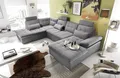 JAKARTA Wohnlandschaft in U-Form, Stoffbezug Schwarz / Lava - Ausziehbares Sofa mit Schlaffunktion & Bettkasten - 324 x 107 x 170 cm (B/H/T)