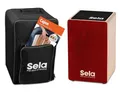 Sela SE 184 DE Primera Cajon Red Einsteiger Bundle mit Sela Snare System, aufgebaut, Rucksack, Sitzpad, Schule, CD, DVD