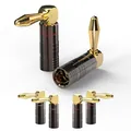 FosPower 12 Premium Rechtwinklige Bananenstecker für Lautsprecherkabel - Vergoldete Anschlüsse/Doppel-Fixierschrauben - Bananenstecker für HiFi, Lautsprecher, Lautsprecherkabel, Verstärker, Heimkino