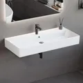 Aqua Bagno Waschbecken 100 cm weiß – eleganter Waschtisch für Badmöbel und Wandmontage, rechteckiges Keramik Waschbecken fürs Badezimmer mit dünnem Rand, pflegeleicht und langlebig