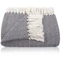 Gräfenstayn Tagesdecke Premium Tagesdecke 100% Baumwolle Fischgrätenmuster Sommerdecke, Wohndecke als Sofa-Überwurf, Bett-Überwurf, Couch-Überwurf, Sofa-Decke grau 180 cm x 240 cm