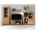 Lomadox Wohnwand GIUSTINO-06, (4-St., Vitrine Wandboard Lowboard Highboard), Eiche teilmassiv geölt, Massivholzfronten, LED-Beleuchtung