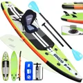 Stand up Paddling Board Aufblasbare SUP Board Set, inkl. Kajak Sitz, 330x76x15cm, Tragkraft bis 150Kg, Cam Halterung, Integrierte Kick-Pad, 3 Finnen, Verstellbares Doppel-Paddel, Komplettes Zubehör