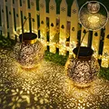 OUILA Solarlaterne für AuÃŸen, 2 Stück Solarlampen Balkon Deko, Outdoor IP65 Wasserdicht Gartendeko für DrauÃŸen, LED Vintage Laterne Hängend für Veranda, Garten Dekorationen Terrasse Rasen Hof G