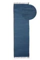 carpetfine Flickenteppich Kelim Chindi Uni Läufer Blau 60x180 cm, handgewebt | Fleckerlteppich aus Baumwolle für Wohnzimmermit Fransen