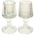 Glas Teelichthalter Vintage Design mit Punkt- und Rillenstruktur, 2 Stück
