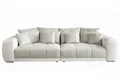 Big-Sofa XXL 306 cm Federkern Lounge Couch Kunstleder Weiß und Stoff Grau Beige