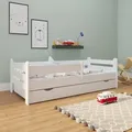 Kinderbett 160x80 mit Rausfallschutz, Schublade & Lattenrost in weiß 80 x 160 Mädchen Jungen Bett Skandi - Weiß