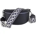 MIRROSI Bauchtasche Damen, Echtleder, Made in Italy, Umhängetasche, Brusttasche, (Schultertasche für jeden Anlass (1 Tasche & 2 Gurte), Crossbody Bag, Navy, gemusterten& verstellbaren Schulterriemen blau Mittelgroße Tasche (25x16x7cm)