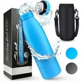 Vezato Isolierflasche Trinkflasche Edelstahl - BPA-freie Thermo Trinkflasche 500-1000ml, mit Tragegurt - auslaufsichere Thermosflasche spülmaschinenfest blau 1000 ml
