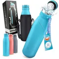 Vezato Trinkflasche Edelstahl - BPA-freie Isolierflasche 1 Liter - Auslaufsichere Wasserflasche mit doppelter Isolierung - Thermosflasche spülmaschinenfest - Für Kohlensäure geeignet - Nachhaltig