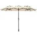 Doppel Sonnenschirm mit Kurbel 300 x 150 cm - natur - xl Gartenschirm mit Knickgelenk - Martschirm Sonnen Schutz uv 50+ für Balkon Terrasse Garten