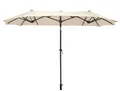 Spetebo Sonnenschirm Doppel Sonnenschirm 300 x 150 cm - natur, LxB: 300.00x150.00 cm, Packung, mit Handkurbel, Drei Kuppel Sonnenschutz Gartenschirm