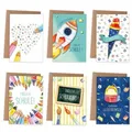 PAPIERDRACHEN Schulanfangskarte 6 Klappkarten zur Einschulung - Grüße für das Schulkind, inkl. Umschlag in Kraftpapieroptik weiß