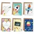 Papierdrachen 6 Grußkarten als Klappkarte inklusive Umschlag zur Einschulung - Grüße für das Schulkind - kindgerechte Glückwunschkarten zum Schulanfang - Set 3