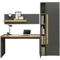 Furn.Design Schreibtischkombination, Grau, Eiche Wotan, Holzwerkstoff, Nachbildung,Eiche, Holz Optik, Uni, 6 Fächer, einzeln stellbar,Rechteckig,Rechteckig, Wange, 213x200x62 cm, FSC 100%, Arbeitszimmer, Schreibtische, Schreibtischkombination